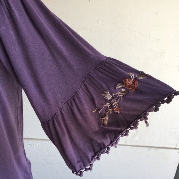Francesca's Collections Tops - Embroidered Purple Lavender Bell Sleeve Top